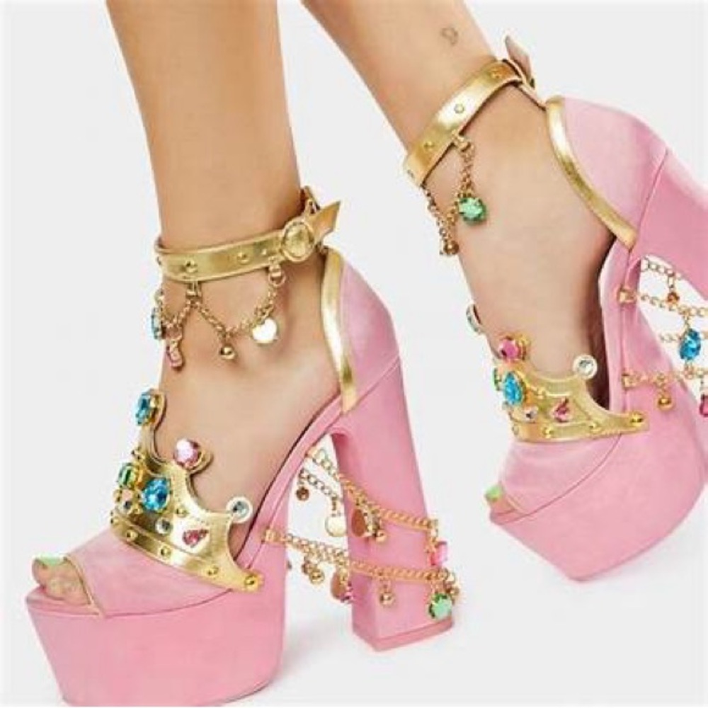 Sugar Thrillz Crowned Charmer Jeweled platform chunky heels pink sz 8 nwob new. - Picture 13 of 13